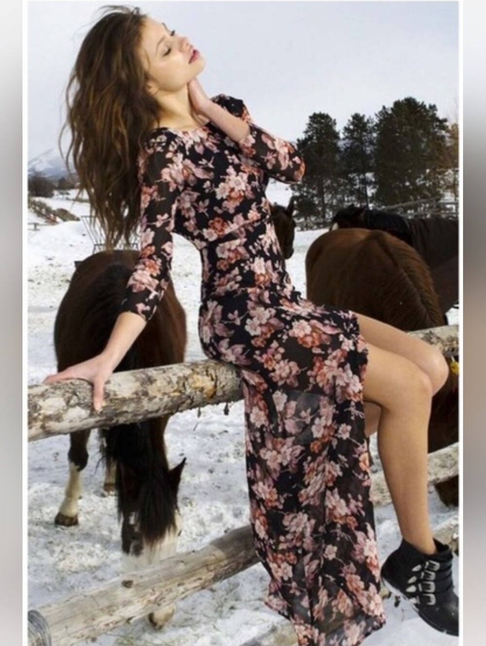 For Love & Lemons Autumn Maxi Dress Midnight Floral US Small